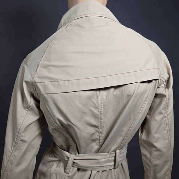 Y2K Miss Sixty Beige Trench Coat Size M Belted mid Length Jacket Double Breasted - Picture 8 of 12